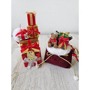 Clothtique stack of gifts Santa's bag toys Xmas decor hat don't wait until Chris